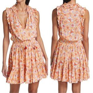 NWT  Poupette St Barth Triny Floral Mini dress, Size L, Orange Esterel